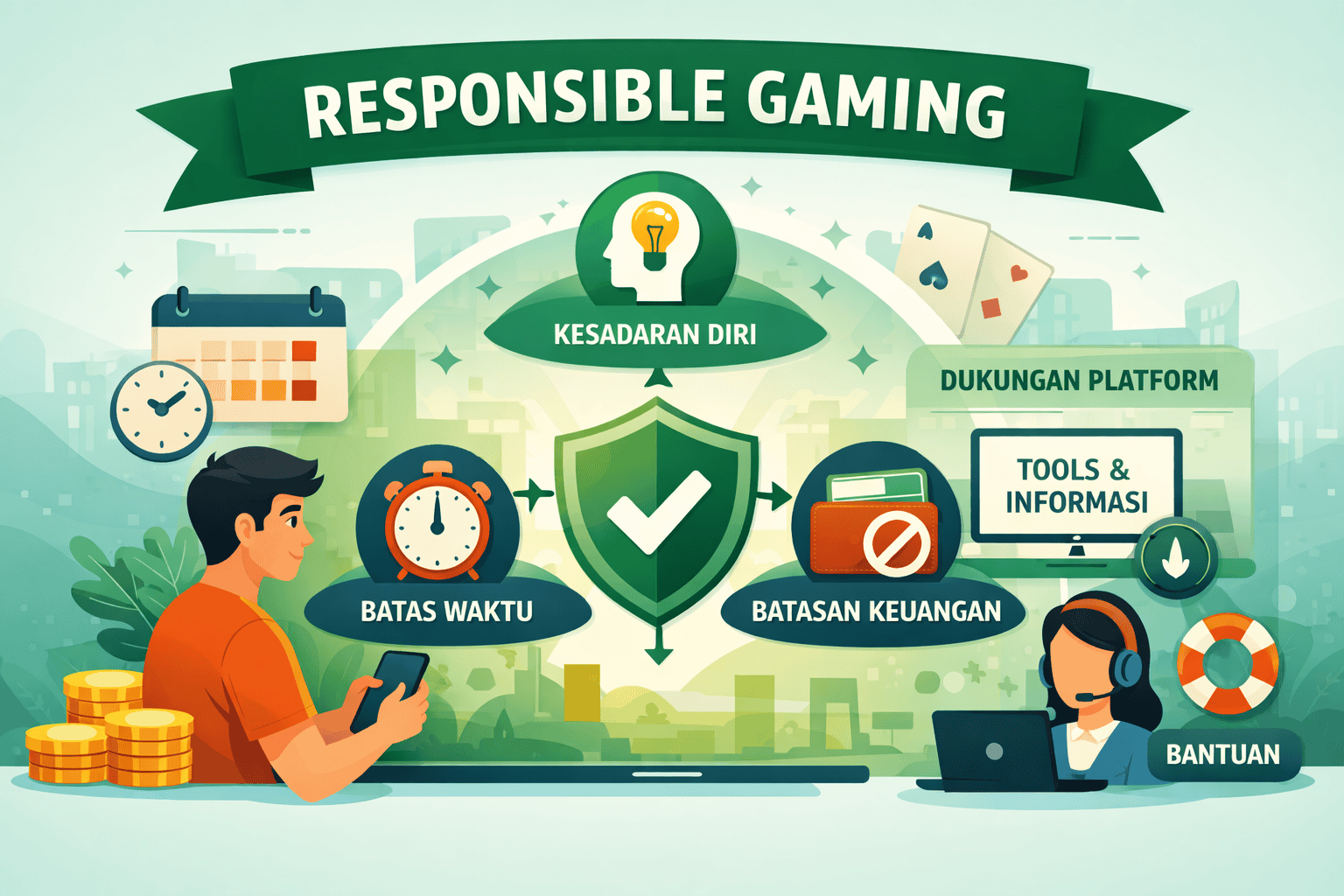 Ilustrasi konsep responsible gaming dalam ekosistem hiburan digital
